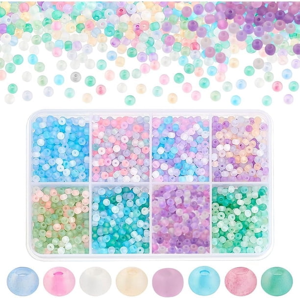 2104 piezas de cuentas de semillas de 8 colores de caramelo, cuentas de vidrio esmerilado de 3 mm, cuentas redondas transparentes, mini cuentas espaciadoras, kit de cuentas para la cintura.