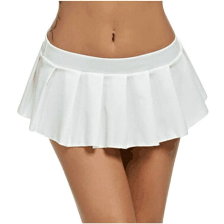 Plus Size Skirt Ladies Sexy Role Play Pleated Mini Skirt Ruffle Lingerie Western Skirt White L