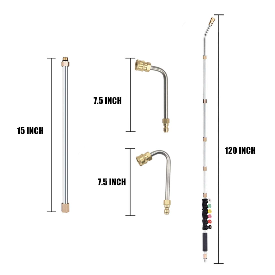 Beiled 4000 PSI Pressure Washer Wand, 10pcs Set w/6 Nozzle Tips (30°/90°/120°), 1/4" Quick Connect, Curved Rod for Roof/Gutter/Wall Cleaning
