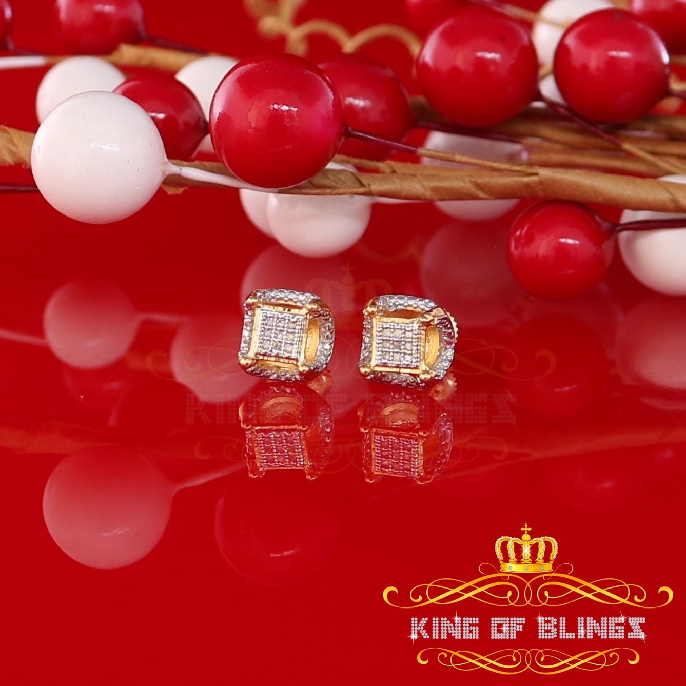 King of Bling's Women's Stud In 925 Yellow Sterling Silver 0.05ct Diamond Stud Men's Earrings