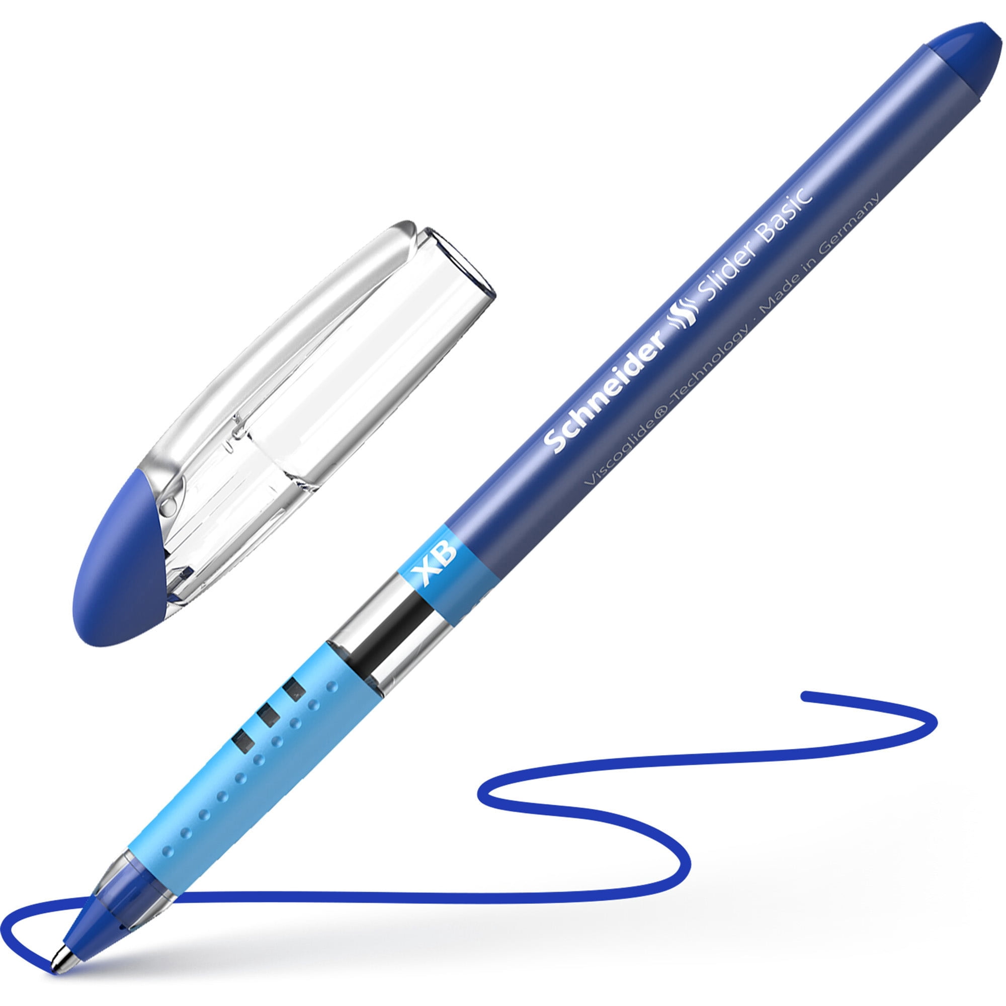 Schneider Slider Basic XB Ballpoint Pens - Extra Broad  - 1.4 mm Pen Point Size - Blue Ink - Rubberized Barrel - Stainless Steel Tip - 10 / Box