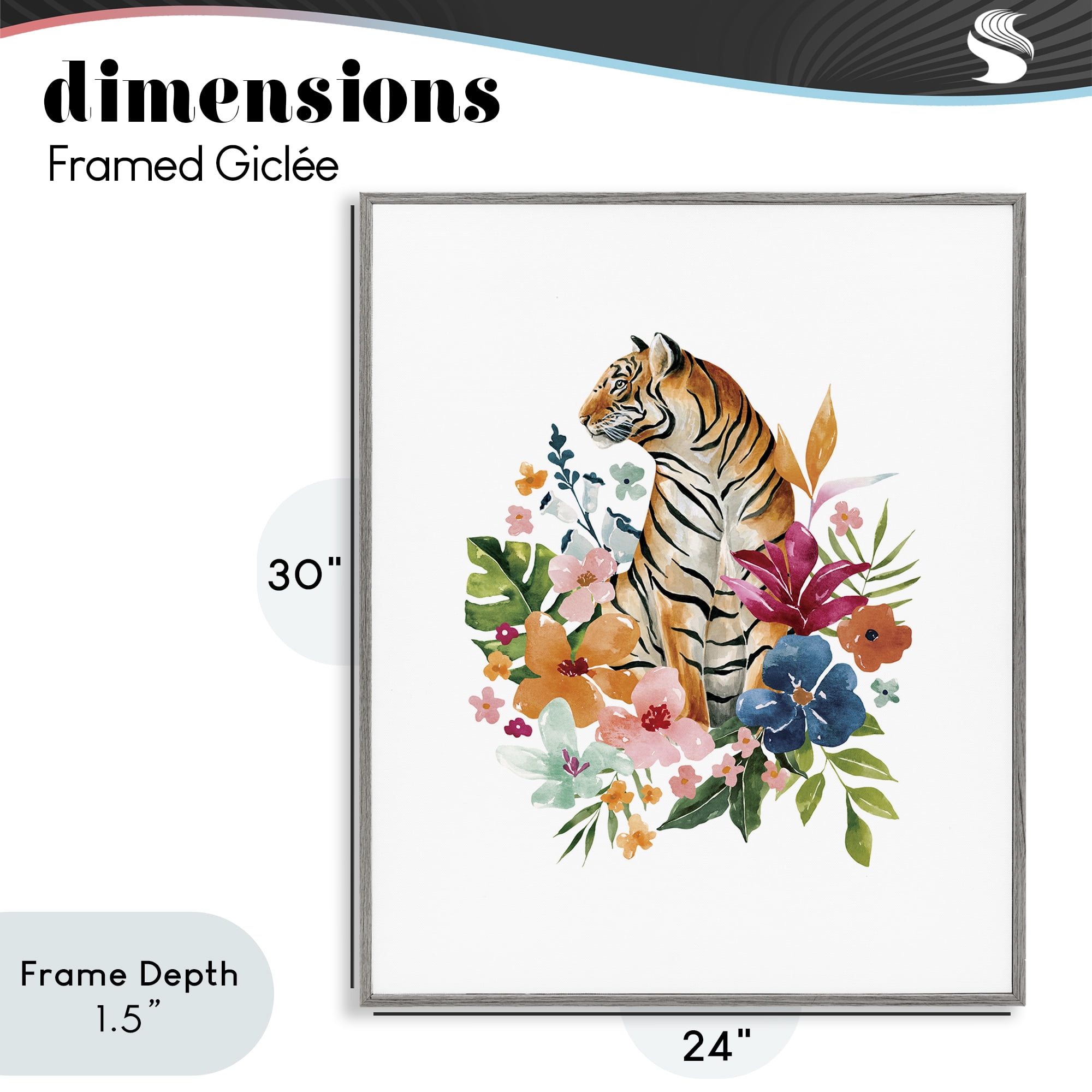 Stupell Industries Tropical Jungle Tiger Gray Framed Giclee Art, design by Bethany Sandoval