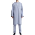 thumbnail image 2 of RYDCOT African Men's formal Clothes Dashiki Henley Shirt and Pant Two Piece Set Suit Traditional Button up Long Sleeve Robe Muslim Gown Shirt Outfits Navy, 2 of 9