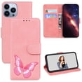 thumbnail image 1 of ELEHOLD Leather Wallet Case for iPhone 12 Pro Max,Butterfly Pattern with Card Slots Kickstand Magnetic Clasp Shockproof Protective Case for Women Girls,6.7 inch,Pink, 1 of 6
