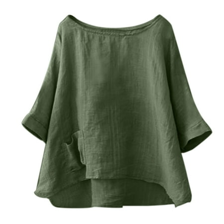 

KI-8jcuD Womens Round Neck Half Sleeve Top T Shirt with Pockets Irregular Length Top Fashion Womens T Shirt Long Women T Shirt Basics Womens Tee Long Sleeve Layering Shirts for Women Under Scrub Women