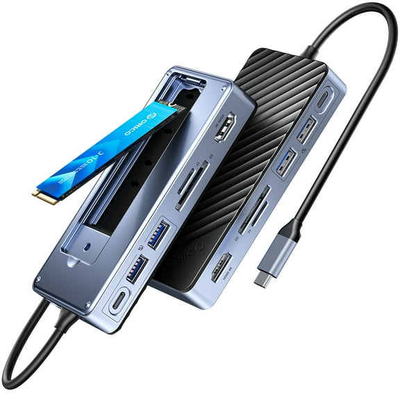 ORICO USB C HUB with M.2 Enclosure for M.2 SATA&NVMe SSD Laptop Docking Station with 4K 60Hz HDMI