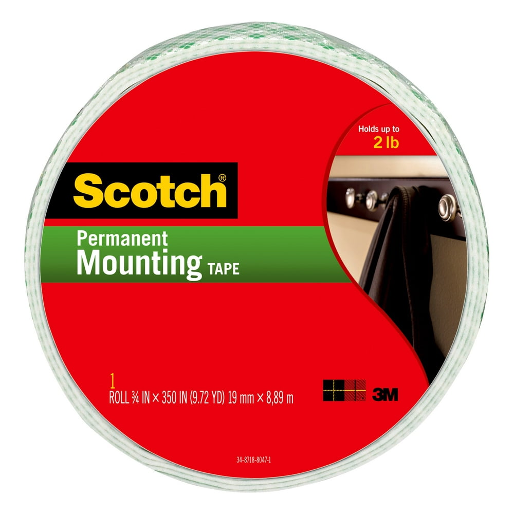 Scotch Indoor Mounting Tape, 0.75 in. x 350 in., White, 1 Roll/Pack