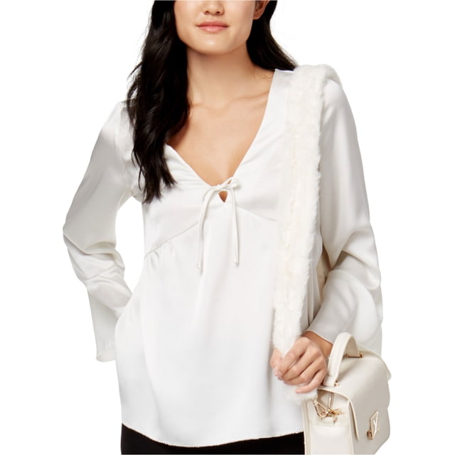 Kensie Blouse en Satin Tricoté pour Femmes, Blanc Cassé, Petit