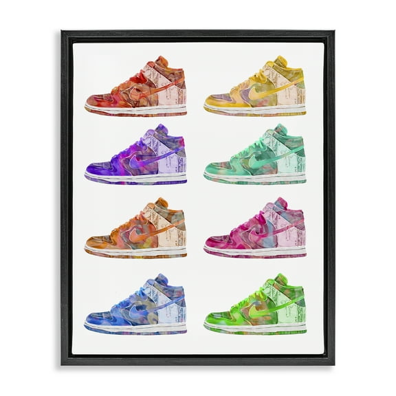 Stupell Industries Bold Rainbow Sneakers Beauty & Fashion Painting Black Floater Framed Art Print Wall Art, 17 x 21