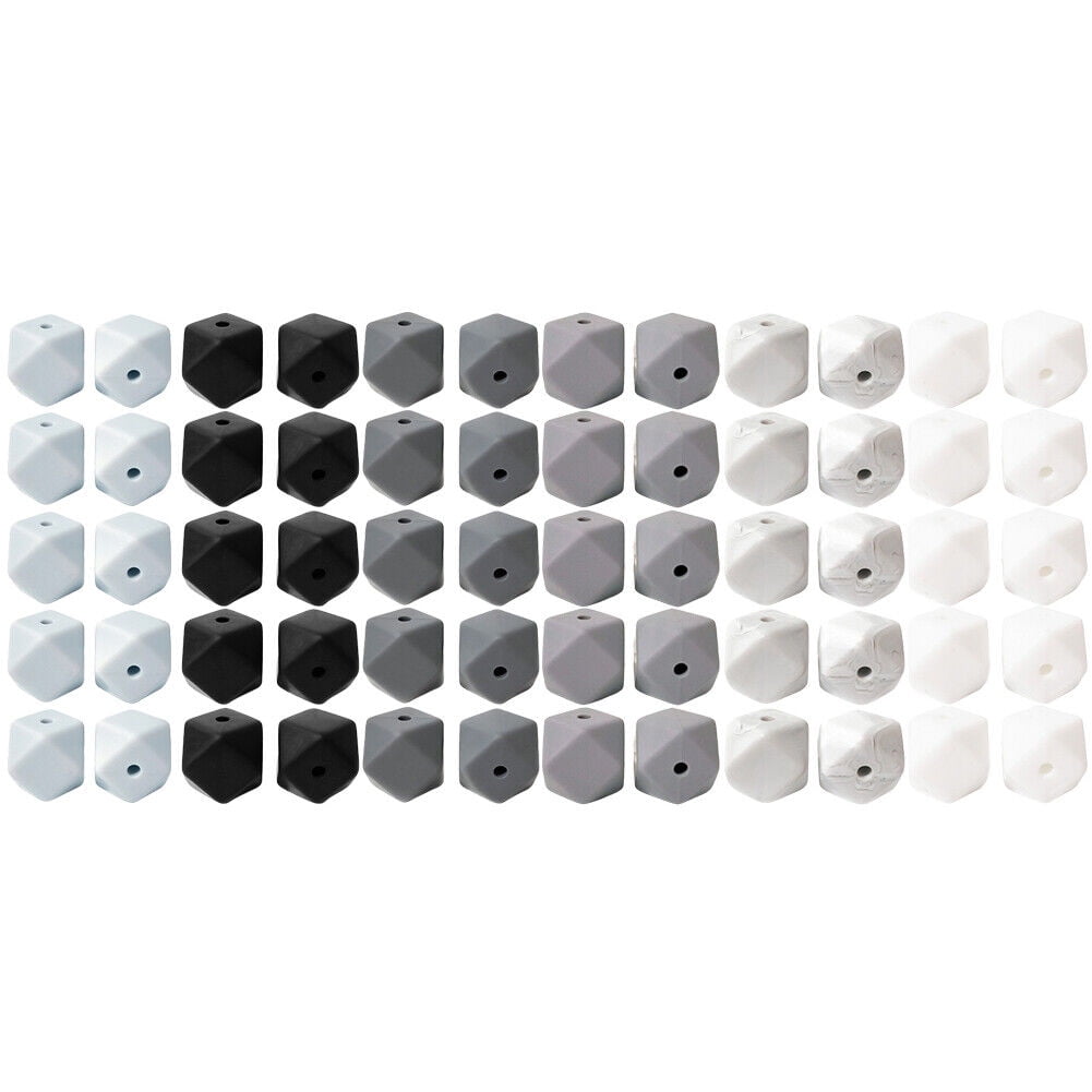 US 60-120 Pack 14mm Hexagon Silicone Beads Bulk Assorted Rubber Large Polygonal