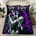 thumbnail image 2 of Castle Fairy Female Men Gothic Skeleton Twin Sheet Sets 3pcs,Purple Floral Rose Twin Fitted Sheet Microfiber,Happy Valentine's Day Breathable Flat Sheet,Ultra Soft Home Decor, 2 of 7