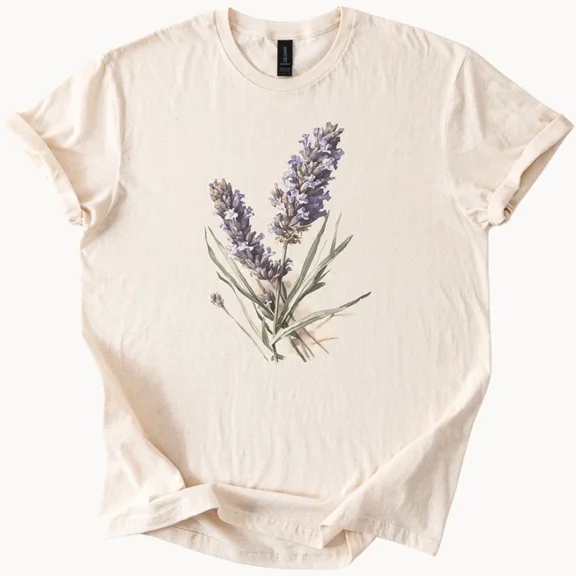 Hot Trending Lavender Flower Graphic Tee Watercolor Botanical Floral Shirt Nature Design Preview Only