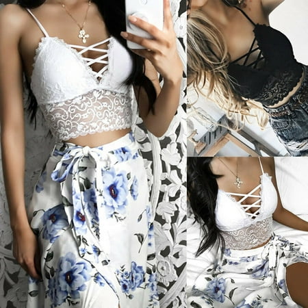 Summer Fashion Sexy New Women Lace Floral Bralette Bralet Bra Deep V Neck Bustier Padded Crop Top Camis Tops Sexy Women