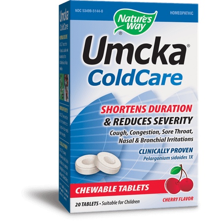 - Nature's Way Umcka ColdCare, Shortens and Reduces, Cherry Flavored, 20 Chewables