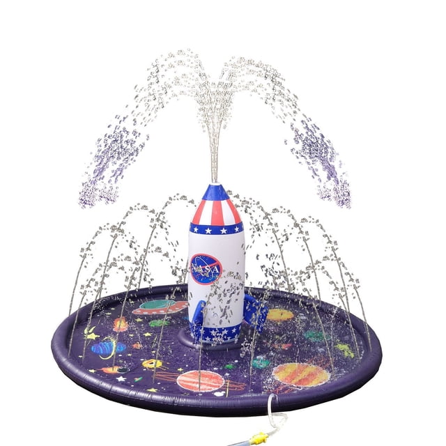 Inflatable Rocket Sprinkler Splash Pad, Space Themed Outdoor Water Play Toy