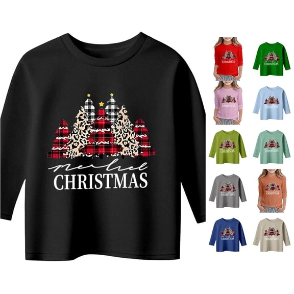 Toddler Girls Three Quarter Sleeve Shirts Crewneck Tops Christmas Print Casual Top Size 3-4T ,Black
