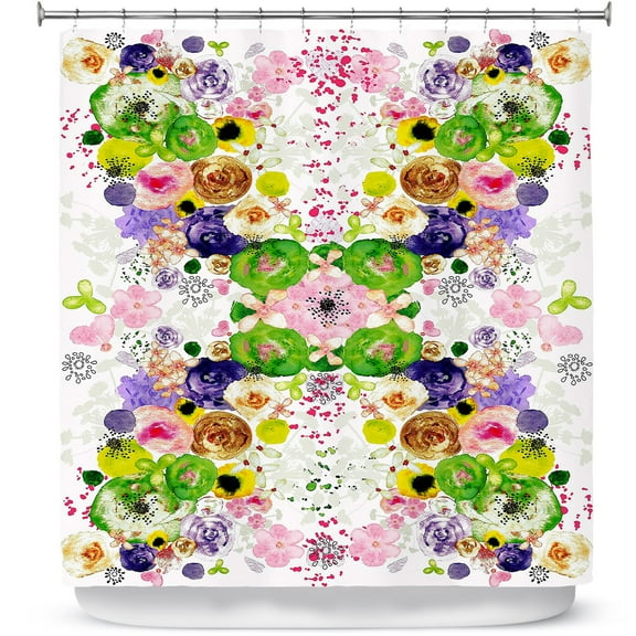 Shower Curtains 70" x 73" from DiaNoche Designs by Julie Ansbro - Romantic Blooms Green Yellow