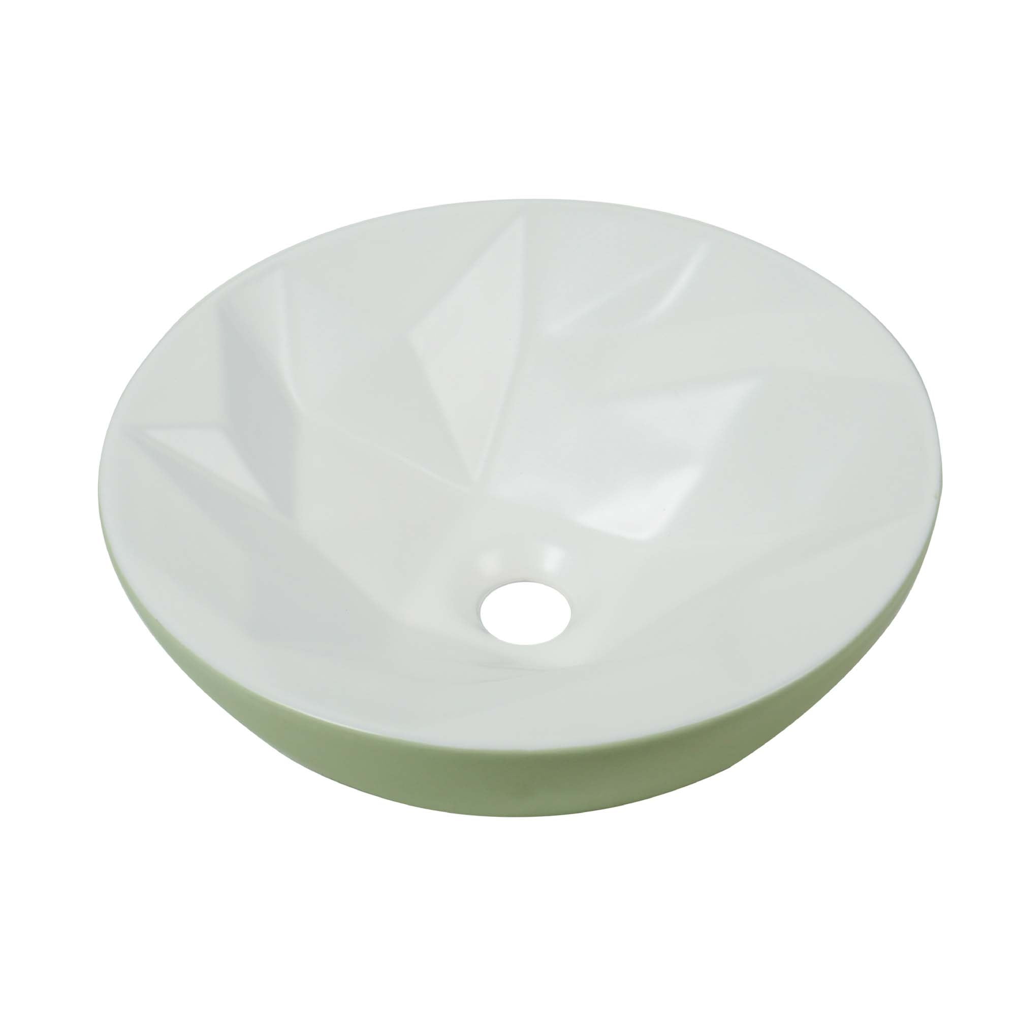 16" Round Ceramic Vessel Bathroom Sink – Modern Textured Interior Bowl Design in Sage Green