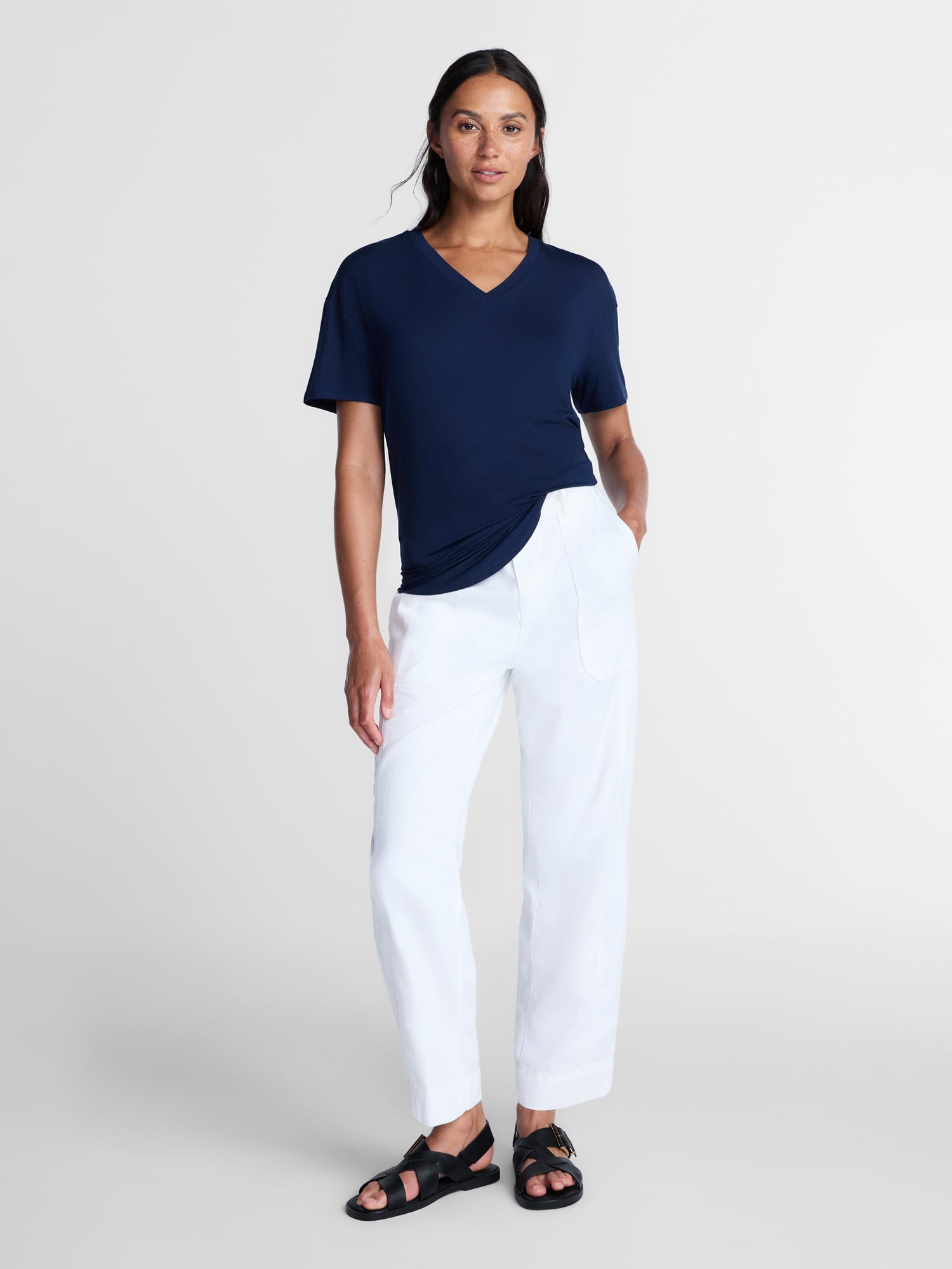 Time and Tru Women's V Neck Tunic Tee with Short Sleeves, Sizes XS-XXXL