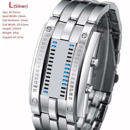 Creative Date Hour Design LED Display Men Digital Watch Waterproof Male Wristwatch Sport Watches Clock Relogio Masculino Silver Large