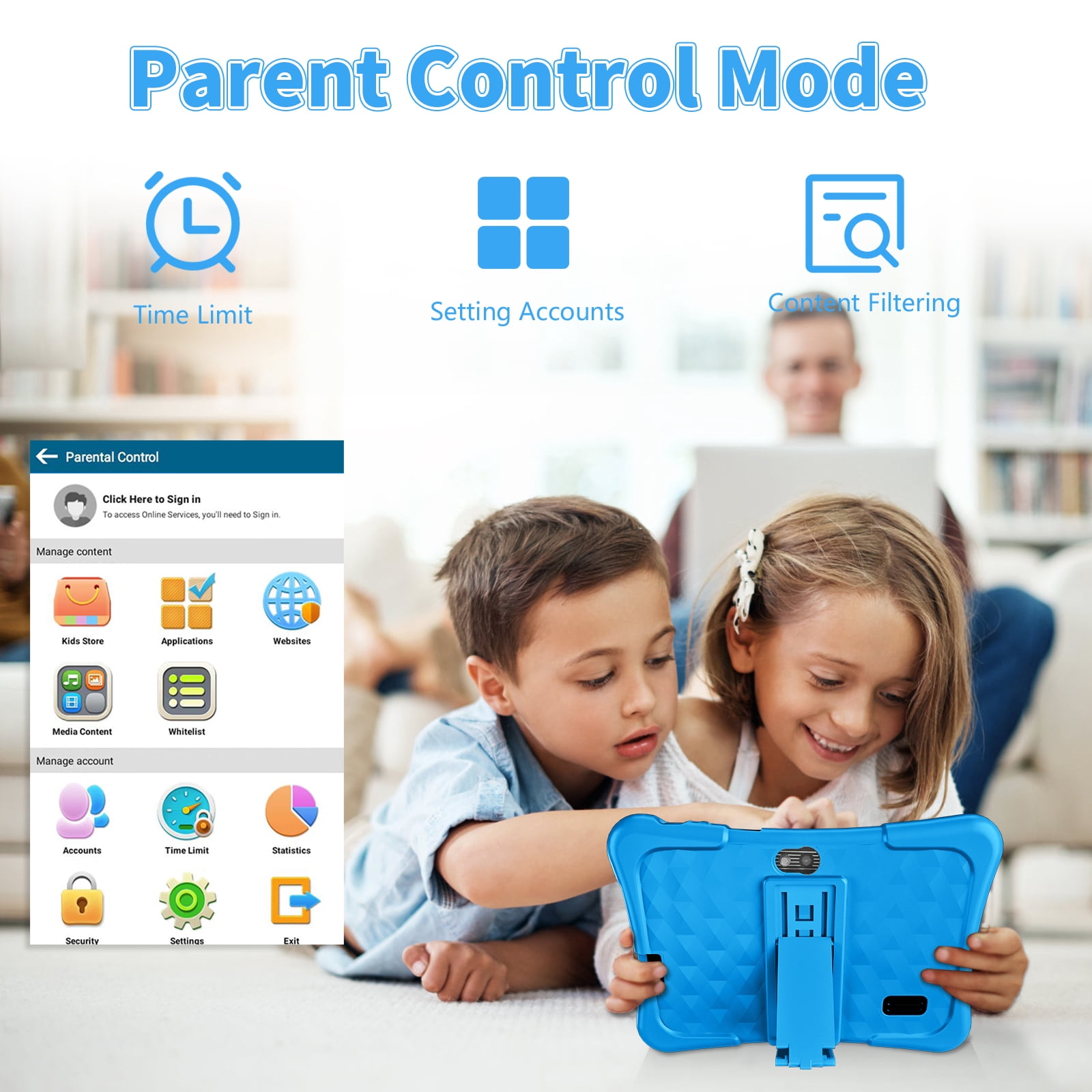EDDBNi 7" Kids Tablet，6GB RAM 32GB ROM Android Tablet Computer for Children，parental controls，Eye Protection Toddler Tablet for Ages 4-12（light blue）