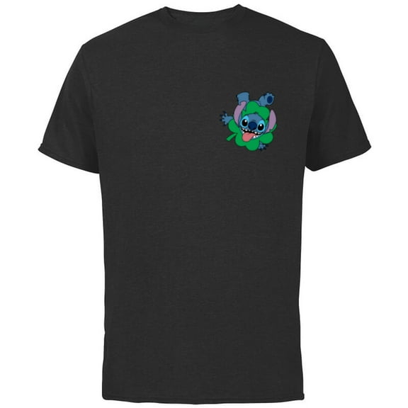 Disney Lilo & Stitch Four-Leaf Clover St Patrick’s Day - Short Sleeve Cotton T-Shirt for Adults - Customized-Black