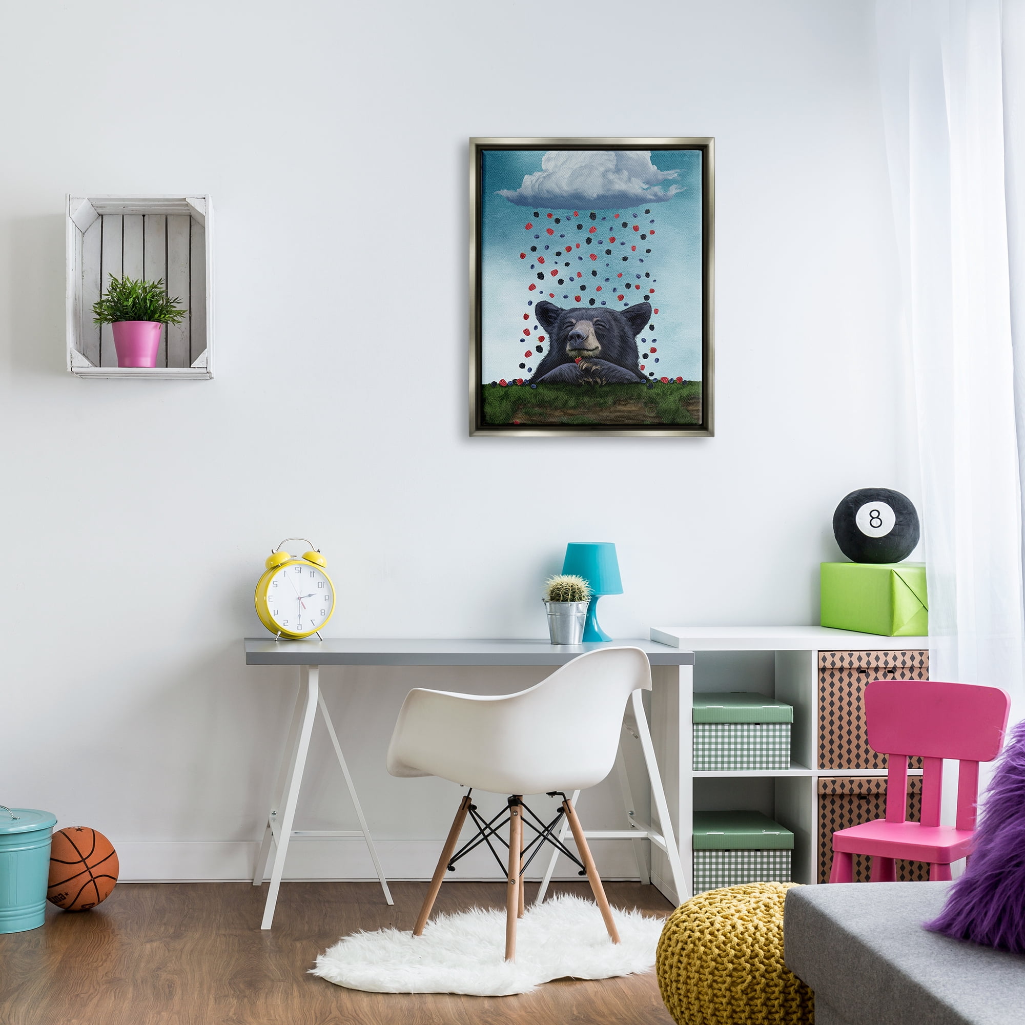 Stupell Industries Bear with Berry Cloud Animals & Insects Painting Gray Floater Framed Canvas Art Print Wall Art, 25 x 31