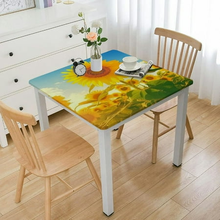 

Facannap Sunflowers Sun Nature Square Fitted Table Cloths Oil Resistant Wear Resistant Reusable Desktop Protection 100% Polyester Fiber 36*36