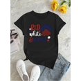 thumbnail image 2 of 1 Pce T-Shirt à Col Rond pour Femmes, Imprimé Patte Drapeau Américain Patriotique, Imprimé Alphabet Abstrait Décontracté, Polyester Tricoté Extensible Moyen, Haut Confort Toutes Saisons, 2 of 6
