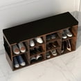 thumbnail image 2 of 41 Inch Shoe Storage Bench – 10 Cubbies, Cushion and Side Pocket, Adjustable Shelves for Entryway, Hallway – Rustic Brown Shoe Organizer, 2 of 7