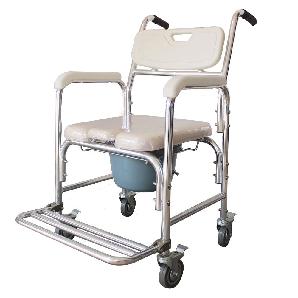 Winado Aluminum Shower Chair Bedside Commode with Casters and Padded