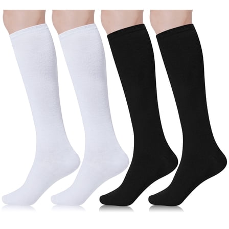 Loritta 4 Pairs Womens Knee High Socks, Casual Solid Knit Knee Thigh High Stockings, Black and White