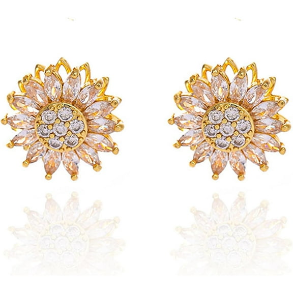 Spinning Sunflower Fidget Earring for Women, Sparkly Rhinestone Sunflower Mood Flowers Anxiety Stud Earrings Statement Worry Relieving Jewelry Gift Accessories