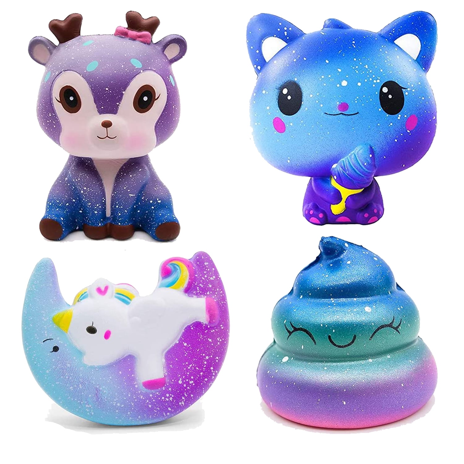 Galaxy Unicorn Squishies Toy Set - Squishy Cat, Galaxy Deer, Unicorn Moon, poop, Kawaii Slow Rising Toys for Kids Adults Stress Relief Toy (4 Packs) - Walmart.com