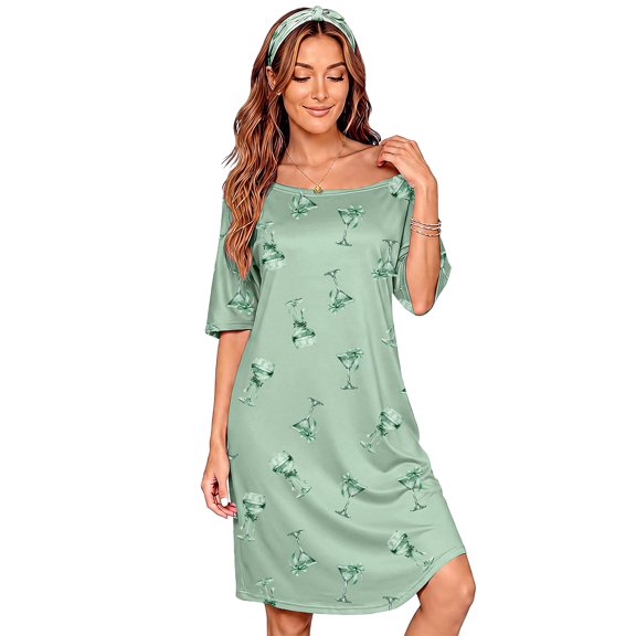 DAKIMOE Nightgowns for Women Short Sleeve Sleep Shirt Comfy Cute Casual Loose Pajamas Sleepwear Valentine's Day Gift