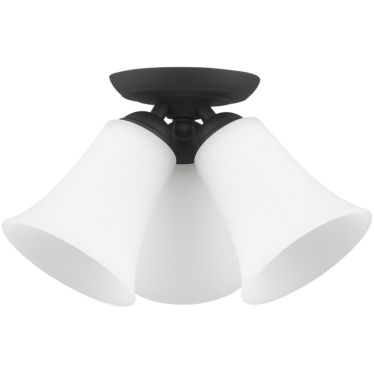3 Light Black Ceiling Light fixture with Hand Blown Satin Opal White Glass Shade