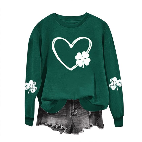 Herrnalise Women's St. Patrick's Day Clover Printed Tops Irish Shamrock Sweatshirt Long Sleeve Slouchy Pullover Tops Gear up for greatness for less