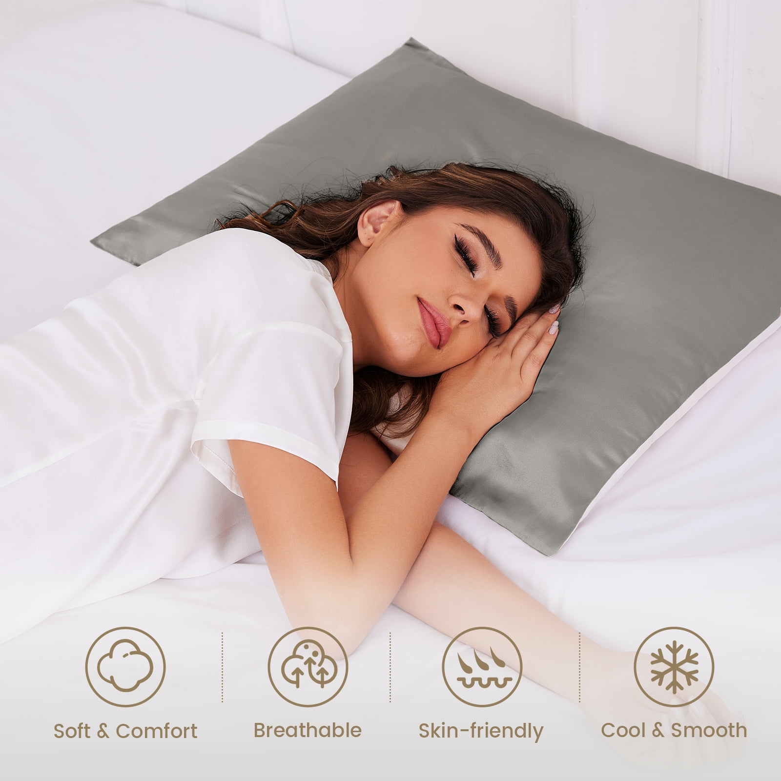 THXSILK Silk Pillowcase, 19 Momme Zippered Silk Pillowcase with Cotton Underside, 100% Pure Mulberry Silk Pillowcase, 1Pcs, King Size(20"x36"), Gray