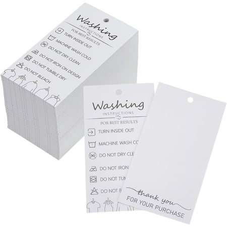 160 Pcs Handmade Fabric Washing Instructions Hang Tag 3.5x2inch White Paper Washing Price Tags Material Care Cards Minimalist Symbols Washing Labels for Shirts Beanies Knitted Quilts DIY