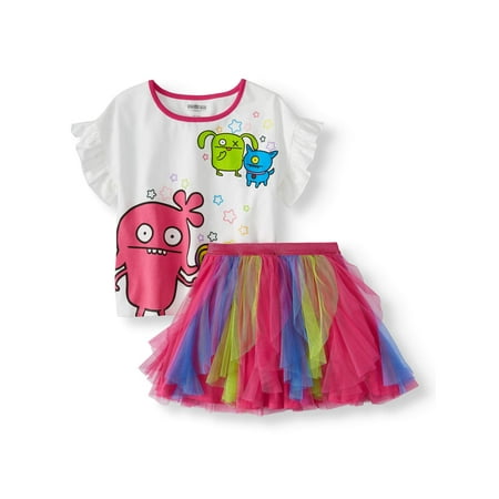 Ruffled Tee and Colorblock Tulle Mesh Tutu Skirt, 2-Piece Outfit Set (Little Girls & Big Girls)