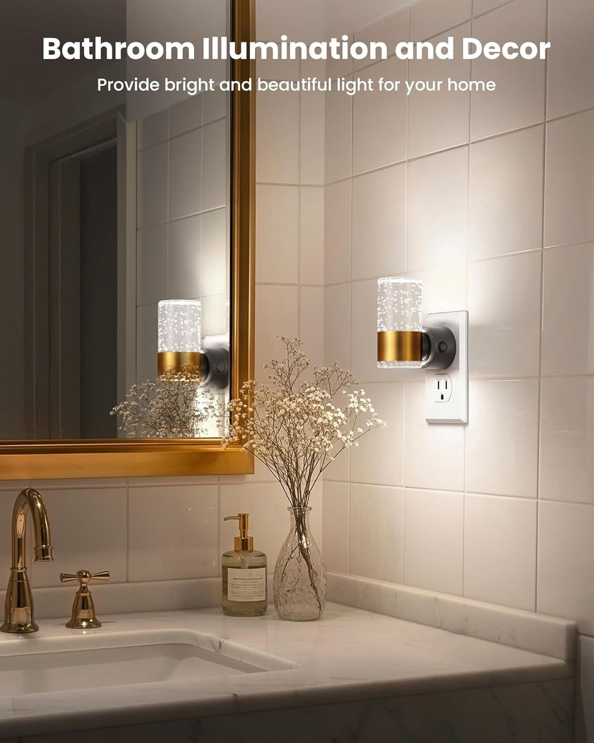 Night Lights Plug into Wall, Dimmable LED Night Light 3 CCT & 5 Brightness Levels,  Bubble Nightlight with Dusk to  Sensor for Hallway, Bathroom, Stair,   2 Pack