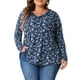 thumbnail image 1 of Blusas de mujer de talla grande Agnes Orinda con estampado floral, camiseta de manga larga con escote en V y volantes, 4X azul marino, 1 of 6