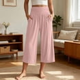 thumbnail image 2 of CAIVO Women Casual Fold Over Waistband Yoga Pants Flowy Gaucho Pants With Pleated Detail Wide Leg Cropped Calf Length Comfort Solid Color Breathable Trousers, 2 of 5