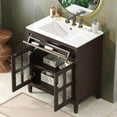 thumbnail image 3 of 30 Inch Bathroom Vanity with Ceramic Sink, Modern Freestanding Vanity with Adjustable Shelf, Tip-Out Tray, Solid Wood Legs for Small Bathroom Storage, Dark Brown, 3 of 20