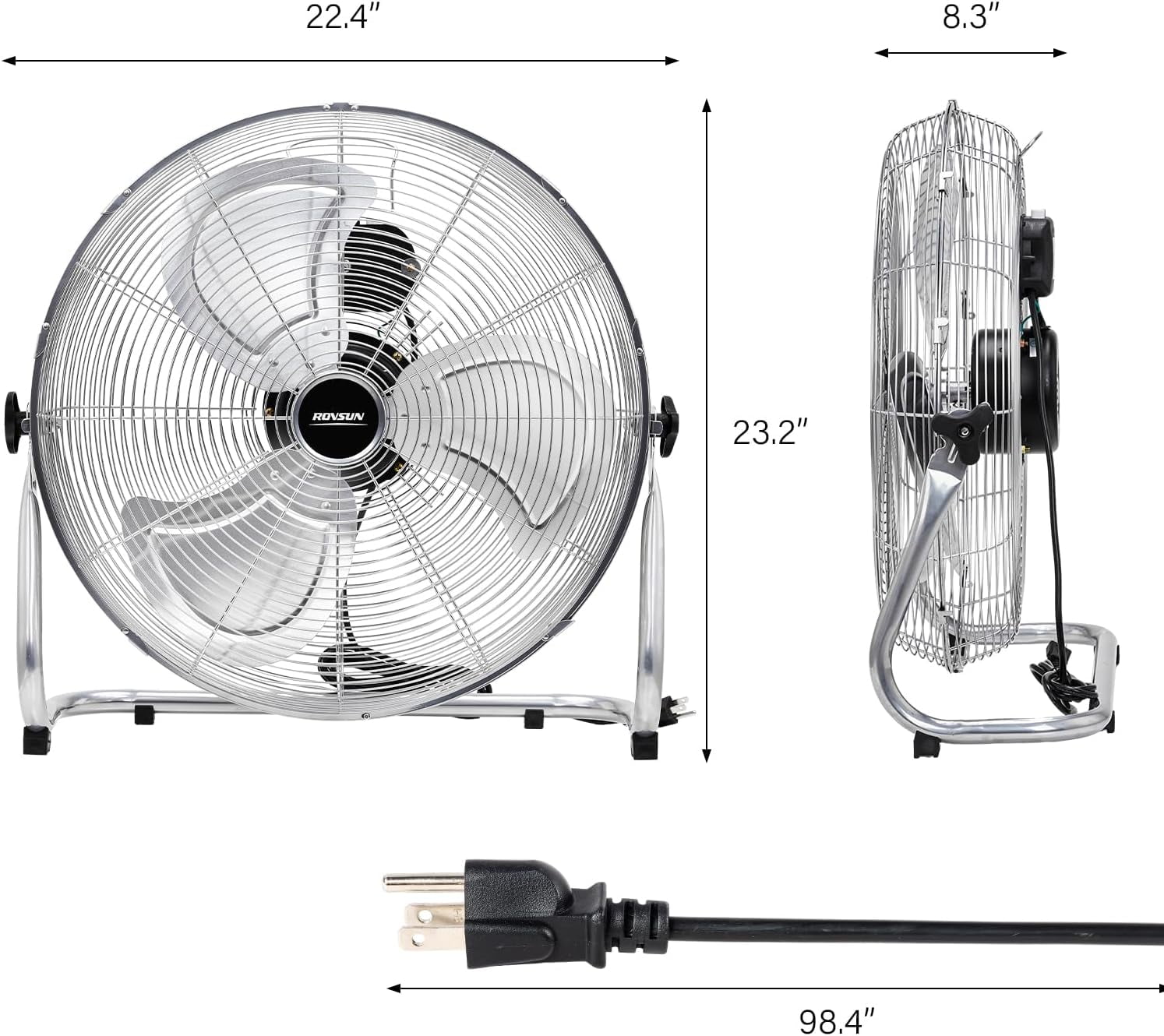 VINGLI 20'' Floor Fan, High Velocity Box Fan, UL Listed Heavy Duty Metal Floor Fan, High Power Industrial Fan with Adjustable Tilt, Metal Box Fan for Garage, Gym, Bedroom, Shop