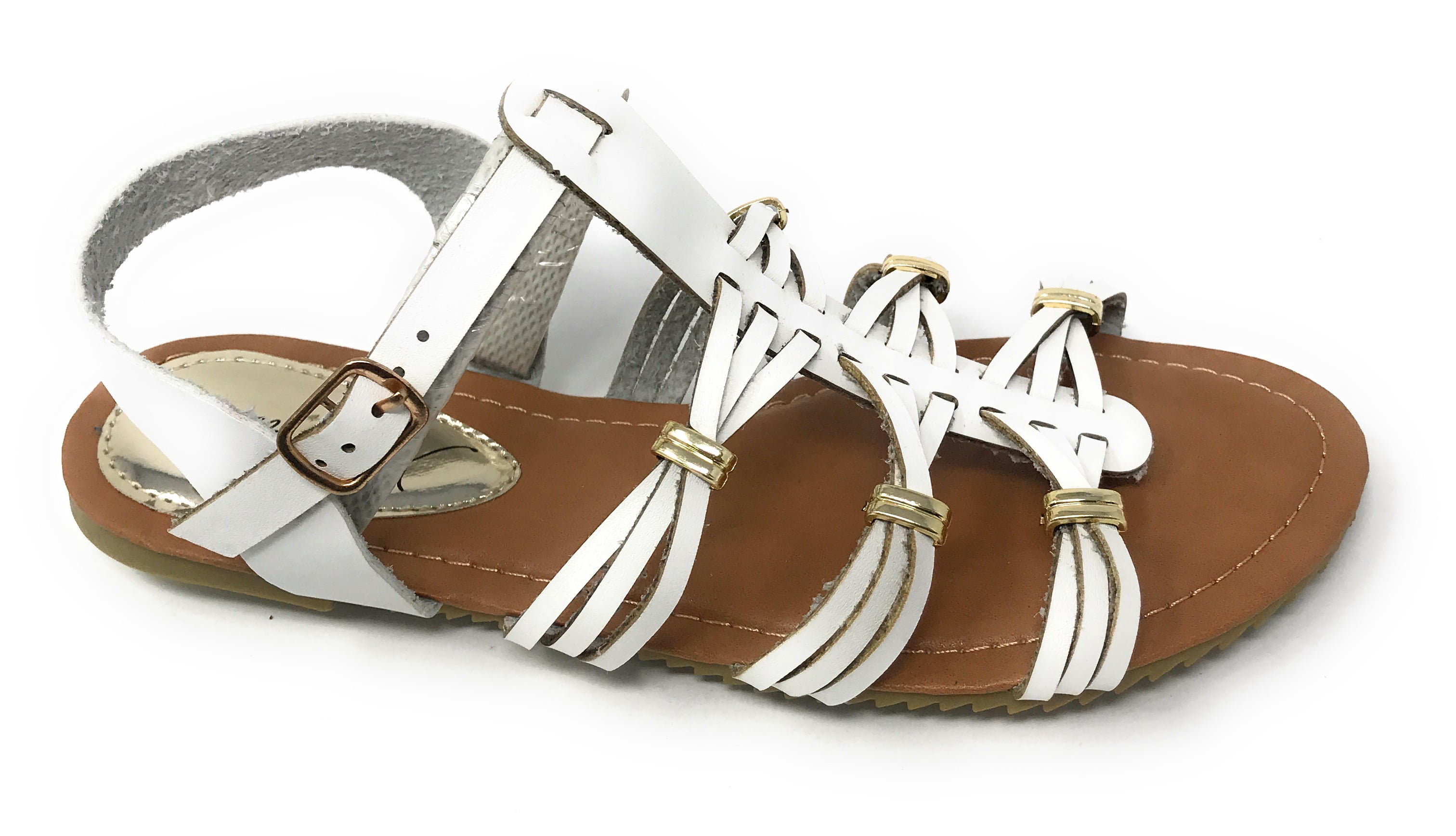 Victoria K Women's Gladiator Multi Braid With Gold Trim Sandals