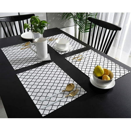 Simple Grid Geometry Pattern Black And White Table Placemats Modern Durable Cotton Linen Home Mats For Dining Set Of 6 13 X19 Canada Durable Cotton Linen Placemats, Round Table Placemats Canada