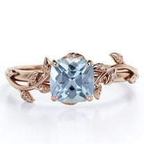 JeenMata 1 Carat Cushion Cut Created Aquamarine - 4 Prong Setting - Nature Inspired Engagement Ring - 18K Rose Gold Plating over Silver
