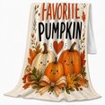 thumbnail image 2 of You're My Favorite Pumpkin Quote with Smiling Pumpkins Hearts Leaves and Bow, Sweet Autumn Style for Family Fans, Harvest Love Motif and Thanksgiving Gift, Cozy Flannel Blanket, Home Decor, 2 of 9