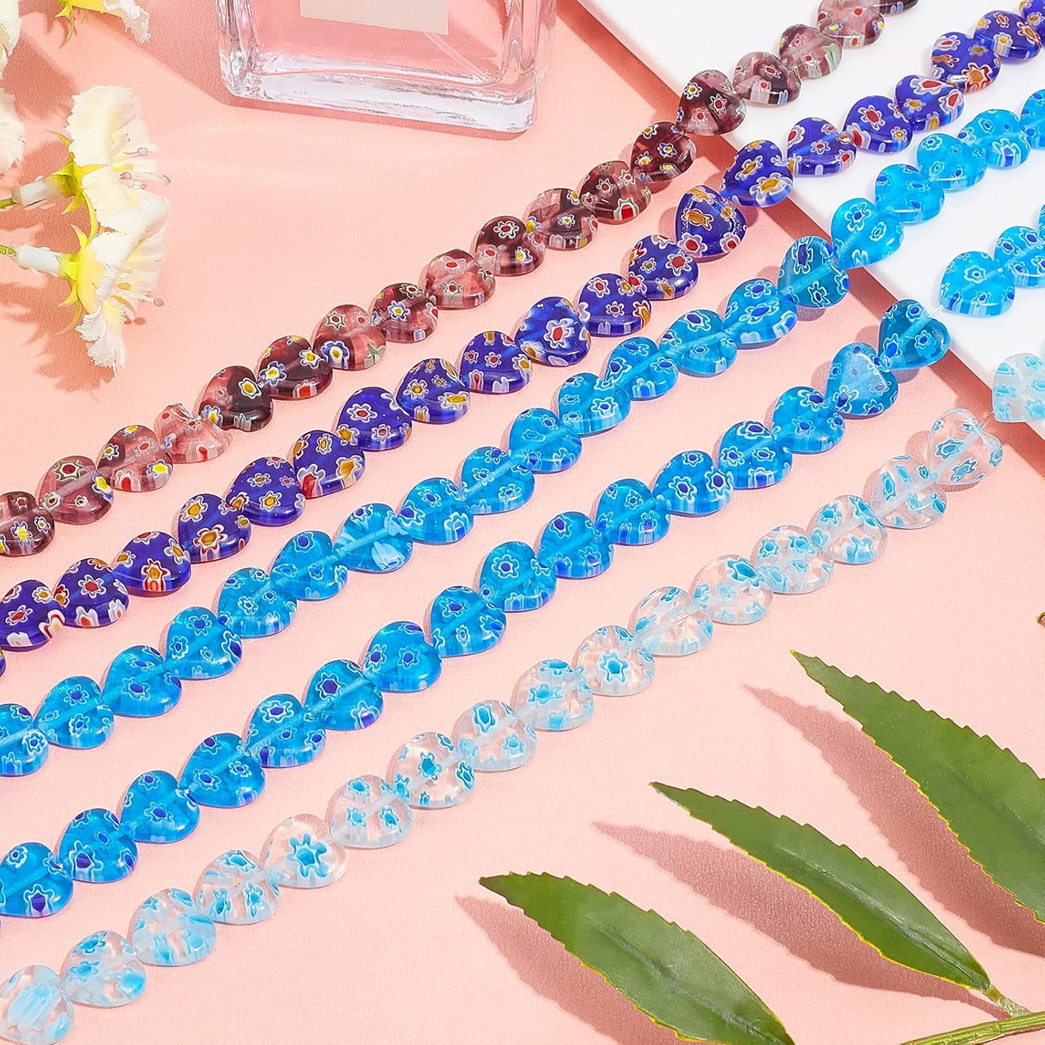 160 Pcs Millefiori Lampwork Beads Heart Shaped Glass Beads 12mm Spacer Beads for DIY Bracelets Necklace Jewelry Making Mixed Color DIY